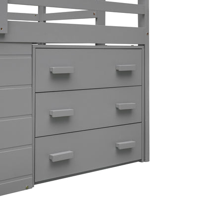 Twin Size Loft Bed With Cabinet And Shelf - Gray