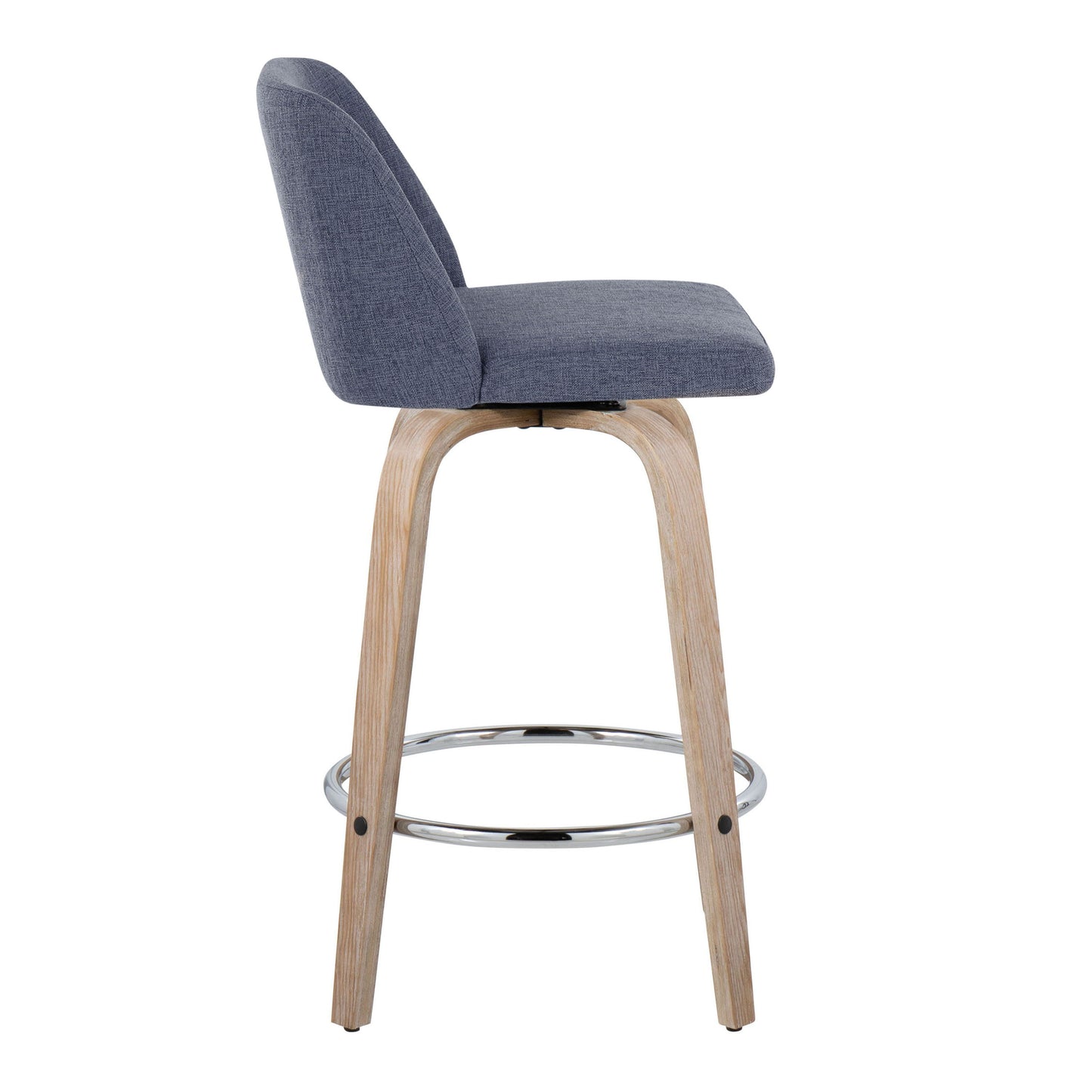 Toriano - Contemporary Fixed Height Counter Stool With Swivel With Round Footrest (Set of 2) - Whitewashed / Blue