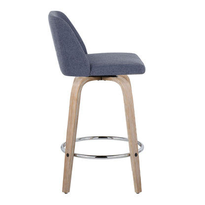 Toriano - Contemporary Fixed Height Counter Stool With Swivel With Round Footrest (Set of 2) - Whitewashed / Blue