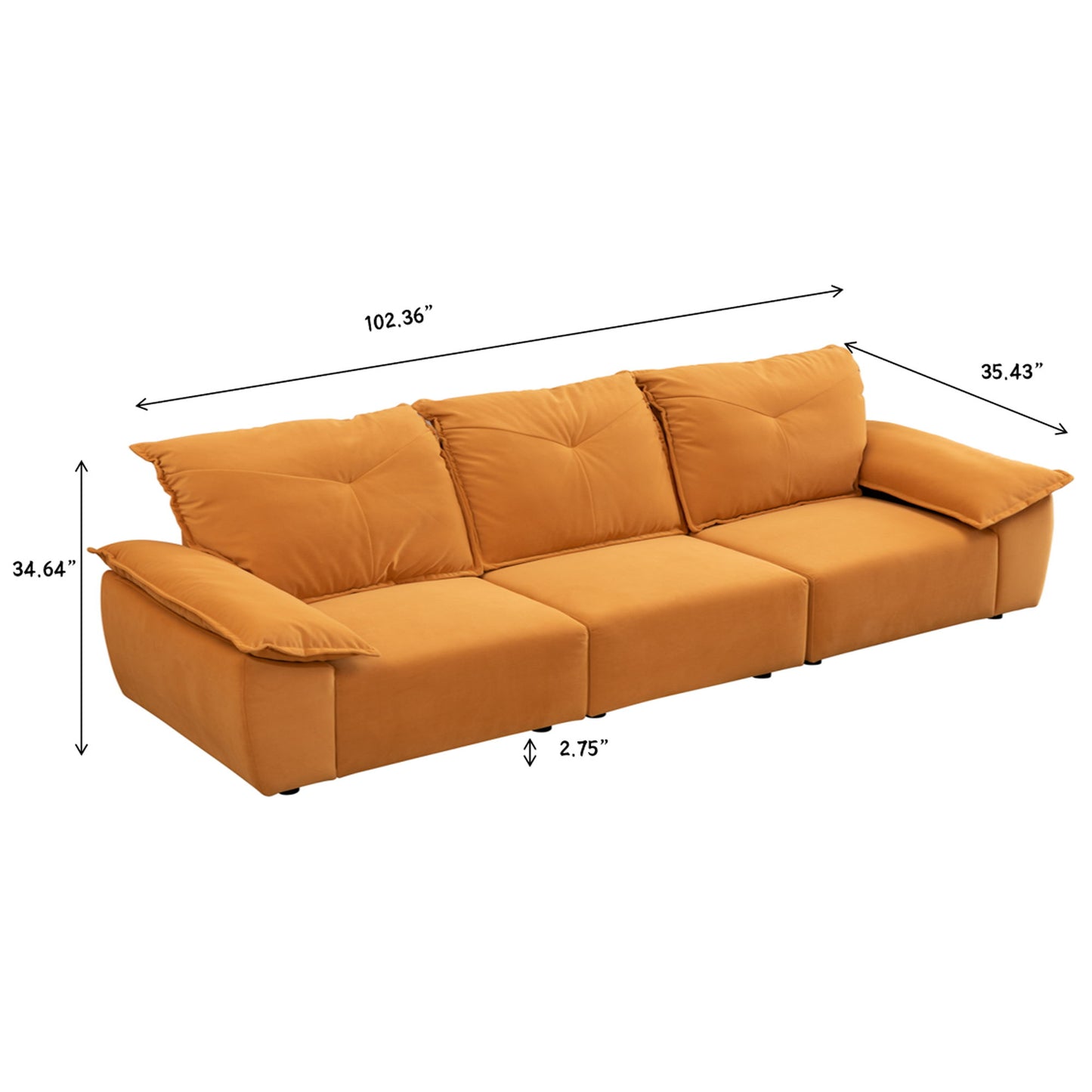 Contemporary Fabric Sofa With Removable Pillowcase And Backrest, Living Room Or Bedroom Use - Orange