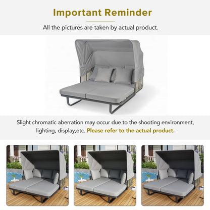 Outdoor Patio Daybed Rattan Daybed Outdoor Sunbed With Detachable Pillows For Patio, Backyard, Pool - Gray