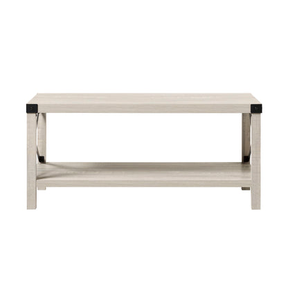 Farmhouse Metal X Coffee Table With Lower Shelf - Stone Gray