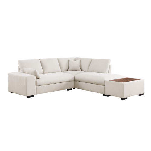 Joshua - Woven Fabric Sectional Sofa With Right Facing Chaise and Console Ottoman - Beige
