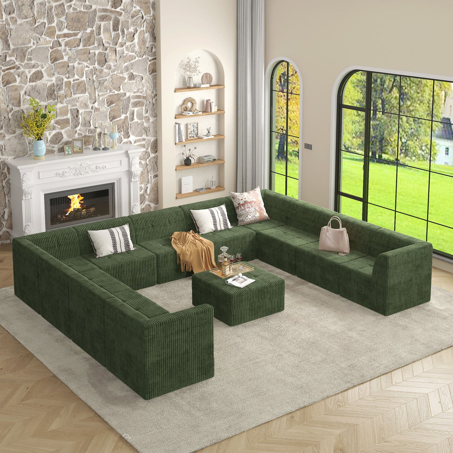 Modern Minimalist Corduroy Single Seat Sofa Comfy Sleeper Couch For Living Room Bedroom - Green