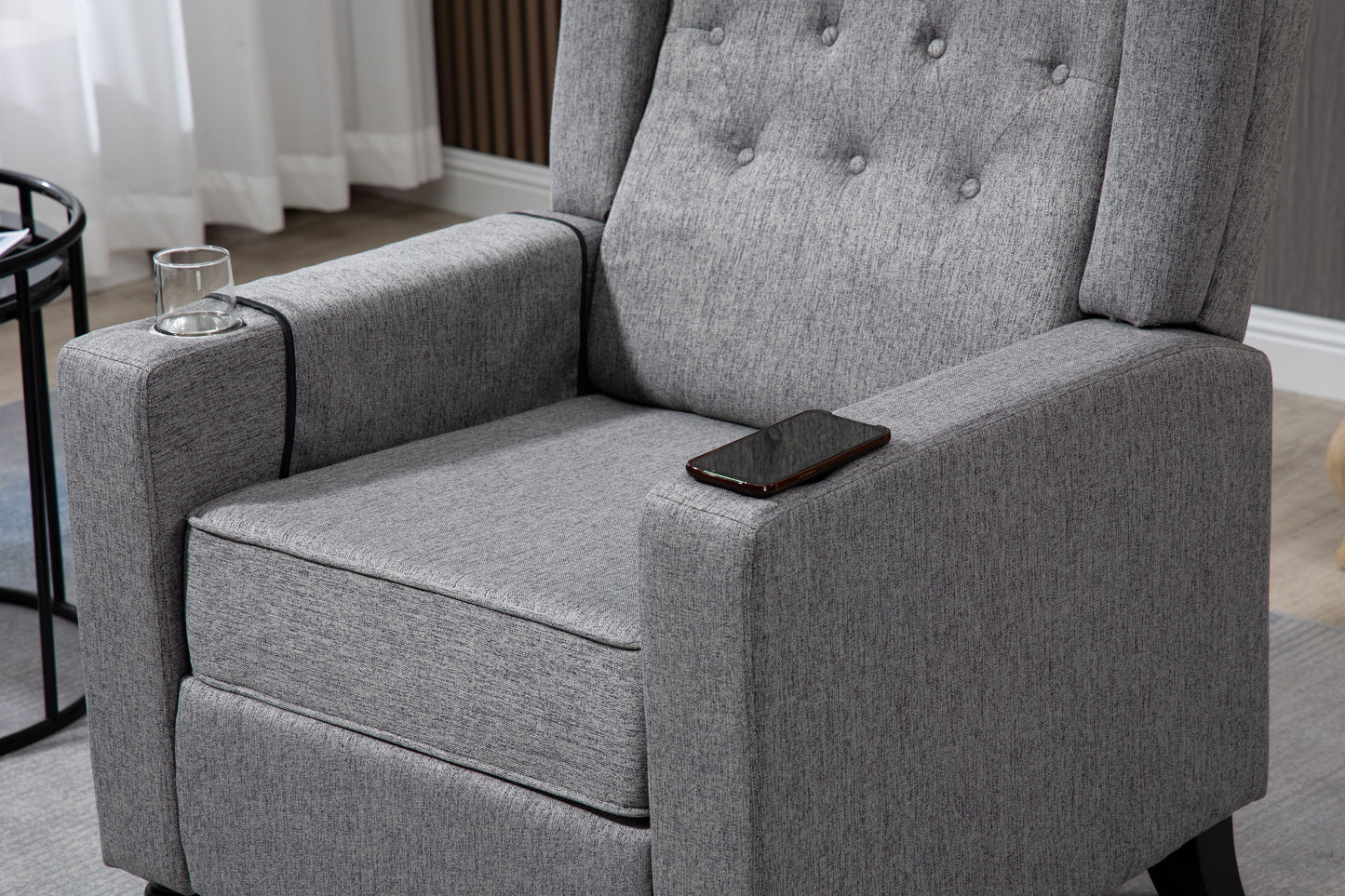 Arm Pushing Recliner Chair, Modern Button Tufted Wingback Push Back Recliner Chair, Living Room Chair Fabric Pushback Manual Single Reclining Sofa Home Theater Seating For Bedroom - Dark Gray
