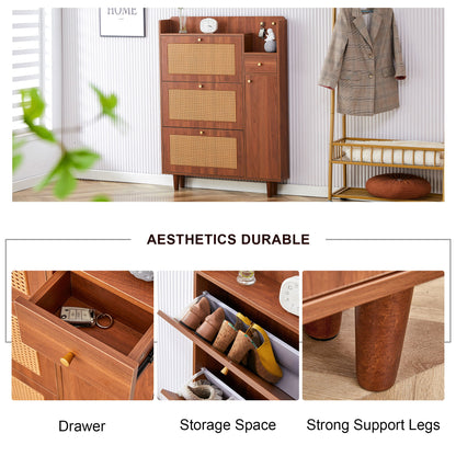 The Modern Minimalist Shoe Cabinet, Suitable For A Variety Of Styles Including Nordic, Japanese, And Industrial - Walnut