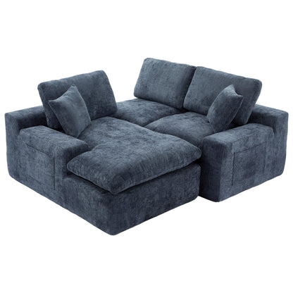 Cloud Sectional Sofa Upholstered Sofa Couch With Double-Layer Cushion And Side Pockets - Blue