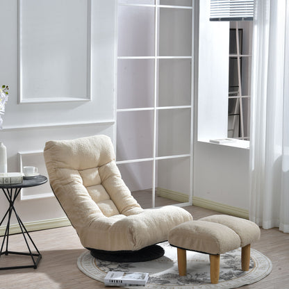 Japanese Style Single Reclining Sofa Chair With Adjustable Features Cotton For Balcony And Leisure - White