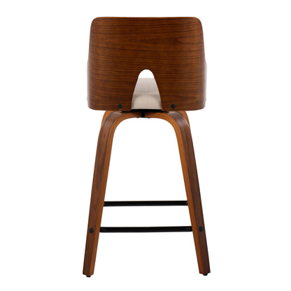 Ariana - Mid-Century Modern Fixed Height Counter Stool With Swivel Square Footrest (Set of 2) - Walnut / Beige