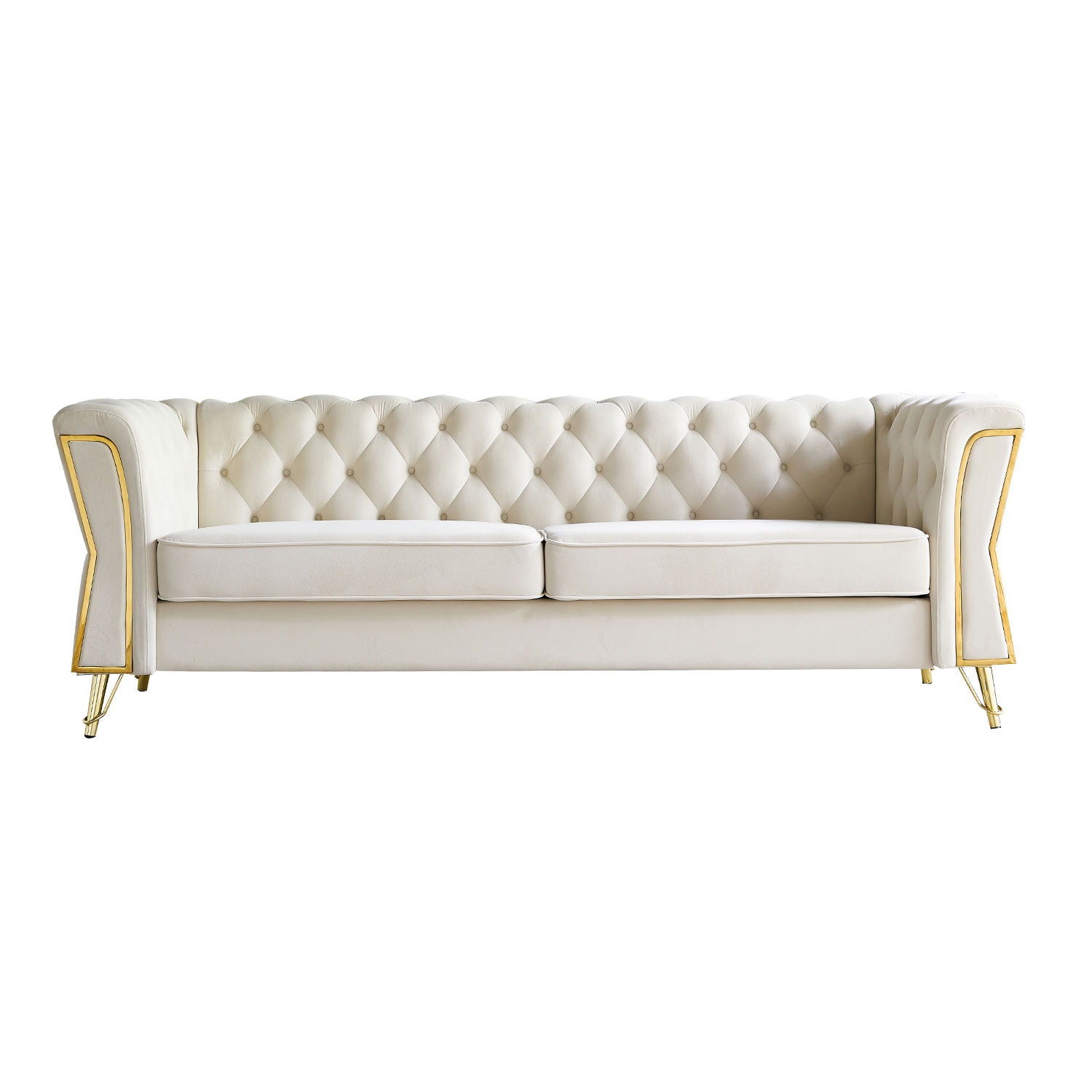 Modern Tufted Velvet Sofa For Living Room - Beige