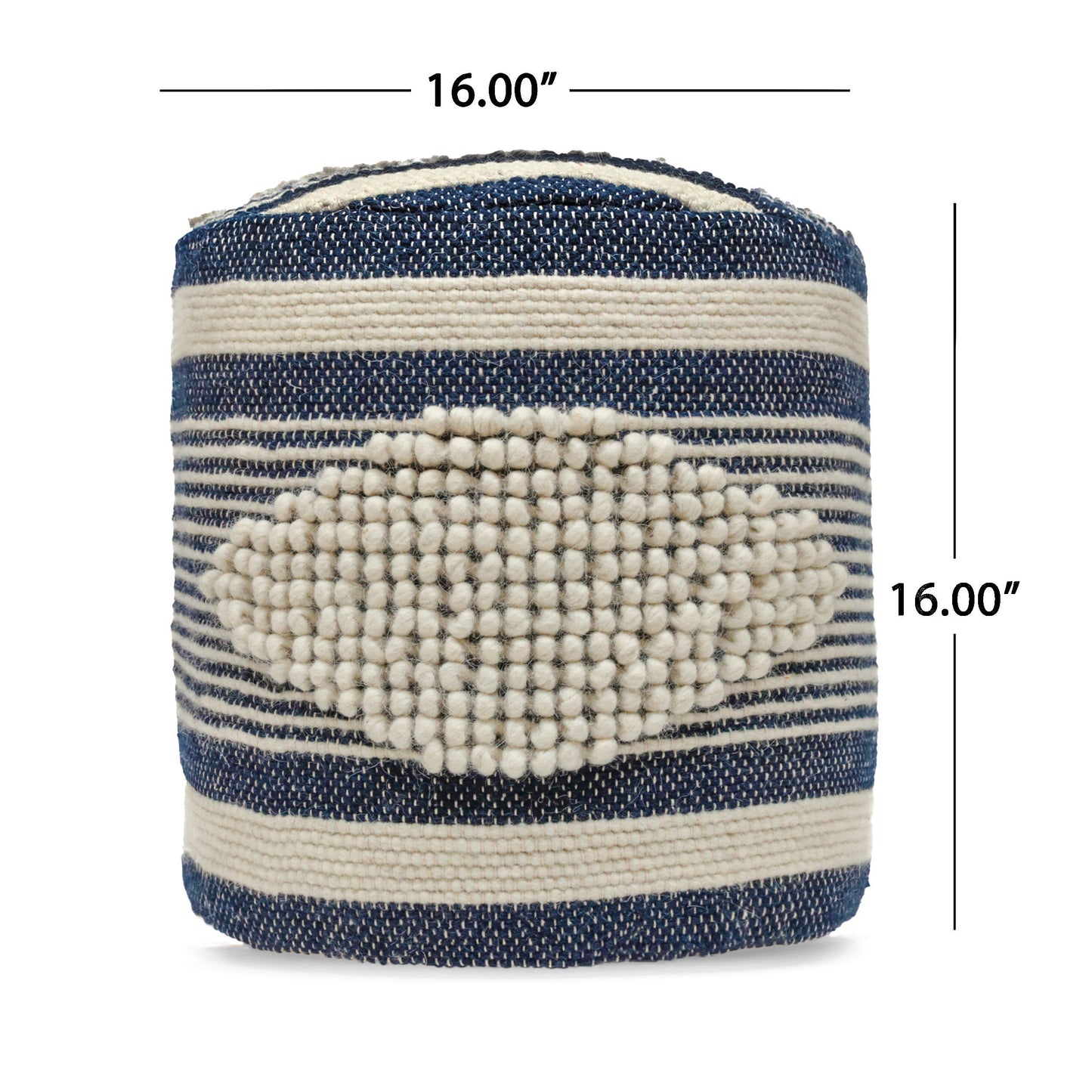 Diamond - Handcrafted Fabric Cylindrical Pouf - White / Dark Blue