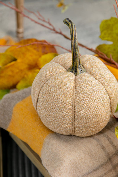 Weighted Pumpkin Ornament Decor For Holiday Harvest Festival Fall Festival & Thanksgiving (Set of 2) - Beige Multi