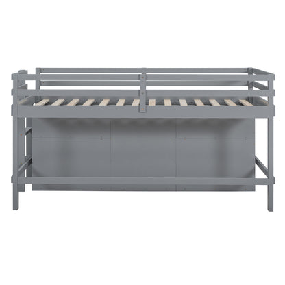 Twin Size Loft Bed With 4 Drawers, Underneath Cabinet And Shelves - Gray