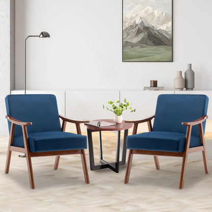 Mid Century Modern Wingback Accent Chair With Solid Wood Frame And Extra Thick Backrest - Lounge Chair For Living Room, Bedroom, Or Reading Room - Blue