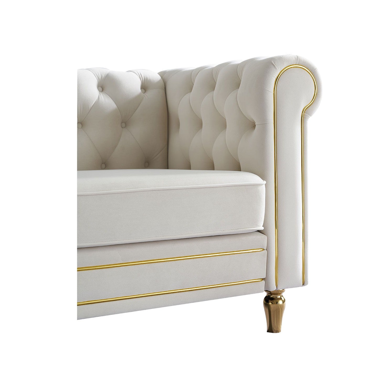Chesterfield - Velvet Sofa 84.65" For Living Room - Beige