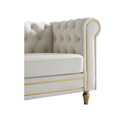 Chesterfield - Velvet Sofa 84.65" For Living Room - Beige