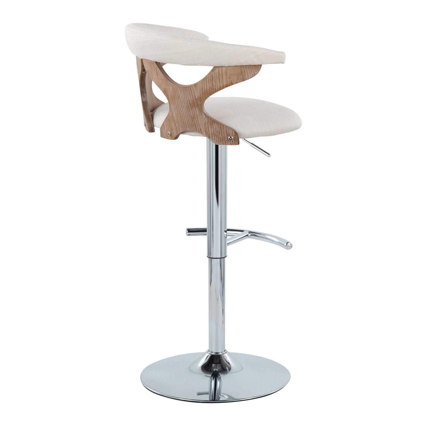 Gardenia - Contemporary Adjustable Barstool With Swivel With Rounded T Footrest (Set of 2) - Chrome / White Washed / Cream