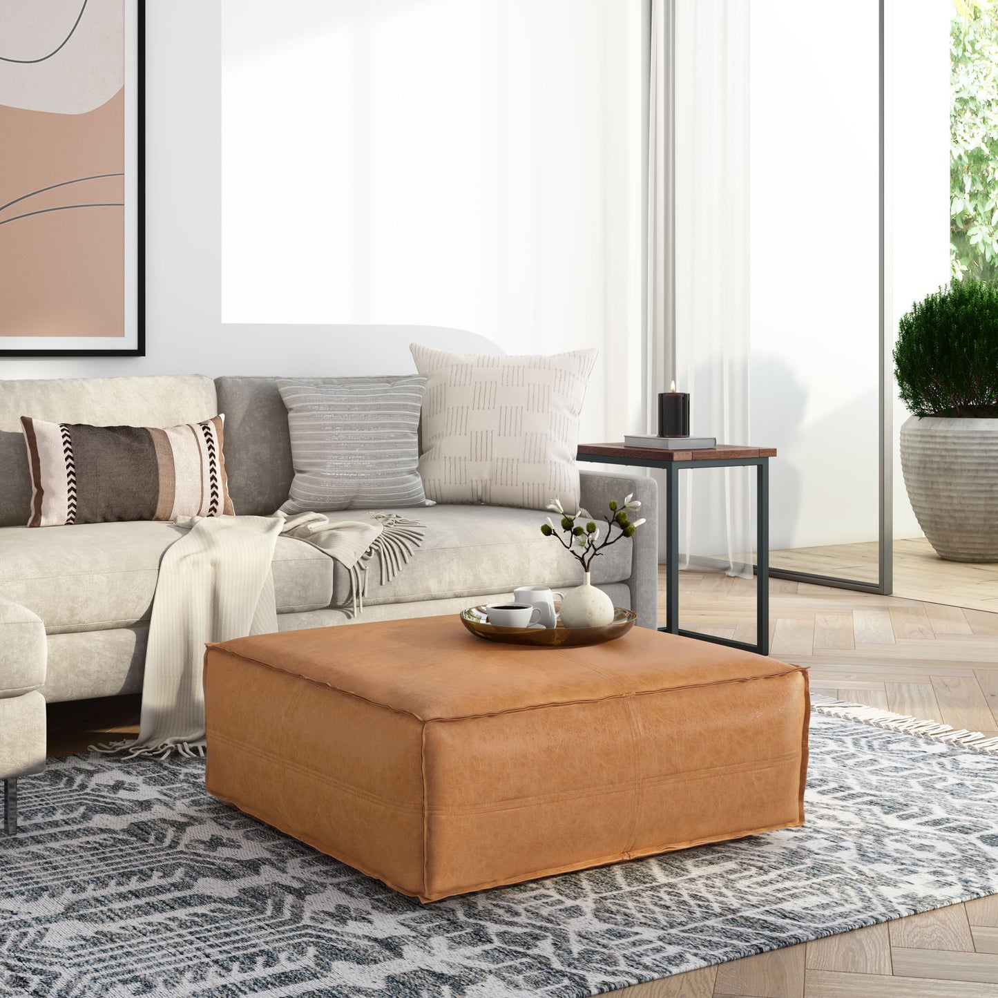 Brody - Extra Large Coffee Table Pouf - Distressed Brown