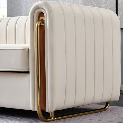 Contemporary Velvet Sofa Couch For Living Room - Beige
