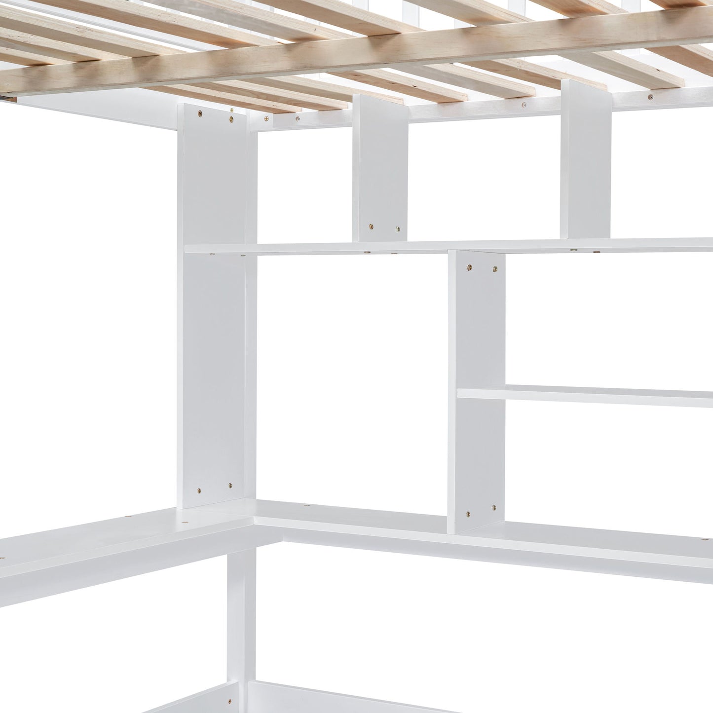 Full Size Loft Bed With Bookshelf, Drawers, Desk, And Wardrobe - White