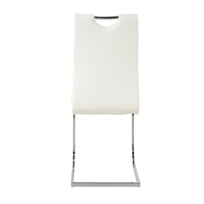 Modern Dining Chairs With Faux Leather Padded Seat And Chrome Metal Legs For Kitchen, Living, Bedroom, Dining Room - White / Silver