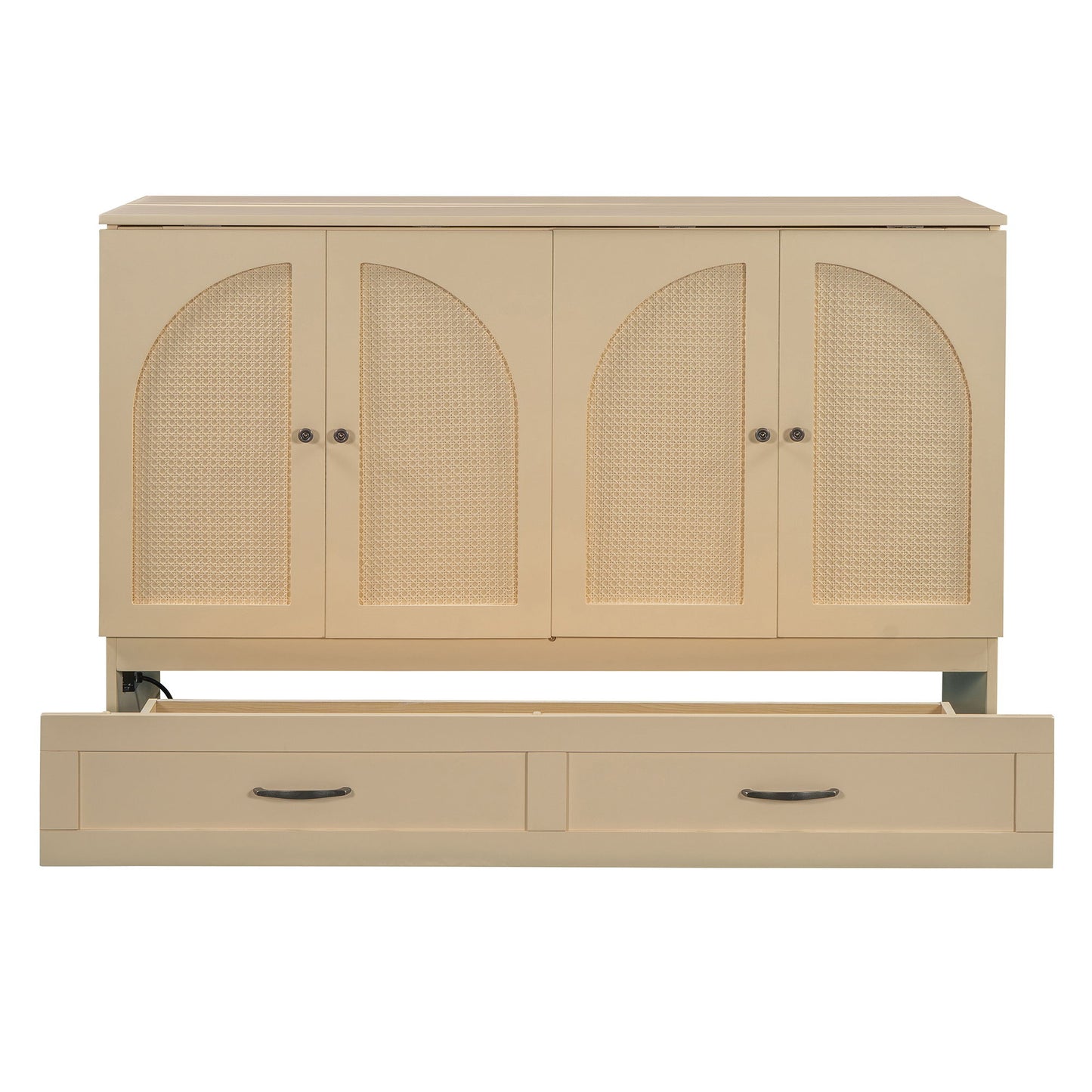 Queen Size Murphy Bed With Large Drawers, Gold