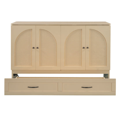 Queen Size Murphy Bed With Large Drawers, Gold