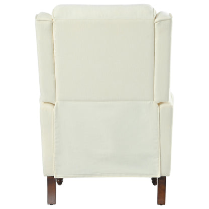 Push Back Recliner Chair Upholstered With Classic Wing Back And Solid Gourd-Shaped Legs For Living Room - Beige