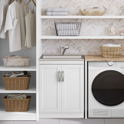 Kyle - Laundry Cabinet &Faucet And Stainless Steel Sink - White