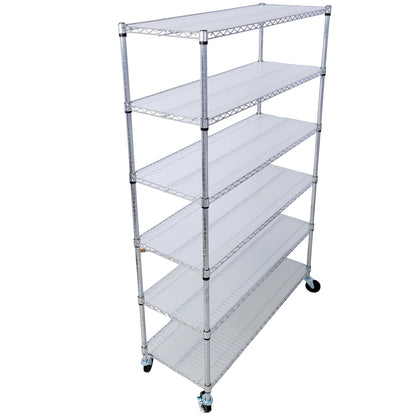 6 Tier 6000Lbs Capacity Nsf Metal Shelf Wire Shelving Unit, Heavy Duty Adjustable Storage Rack With Wheels & Shelf Liners For Commercial Grade Utility Steel Storage Rack - Chrome