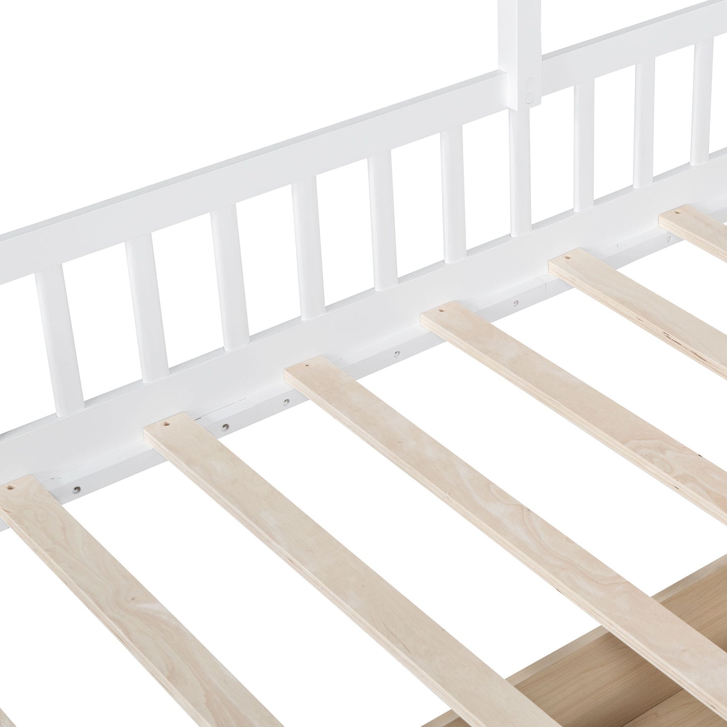 Twin Size House Bed With Sofa, Kids Platform Bed With 2 Drawers And Storage Shelf - White