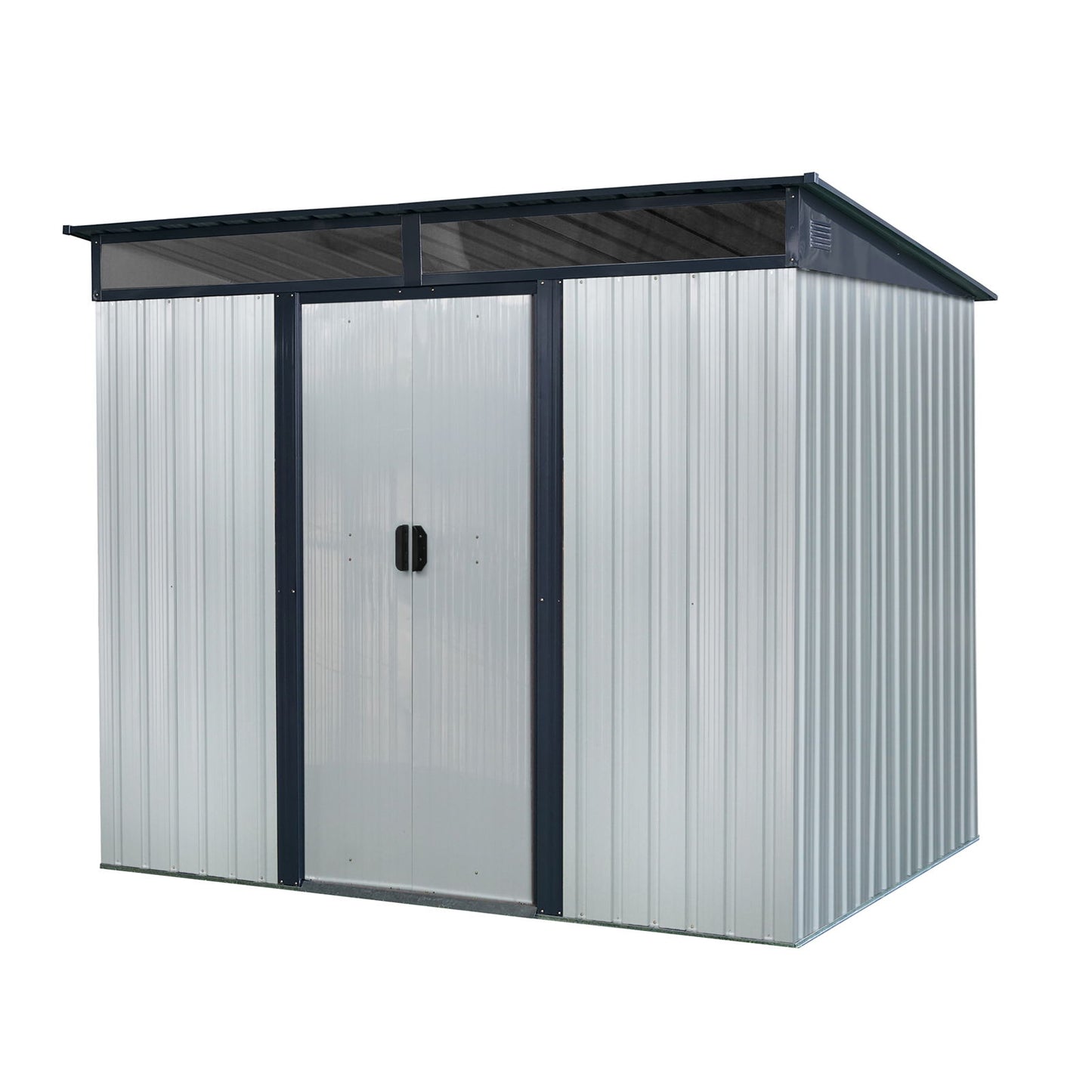 8Ft X 6Ft Outdoor Metal Storage With Lockable Sliding Doors And Transparent Plate For Garden, Lawn - White / Black
