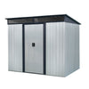 8Ft X 6Ft Outdoor Metal Storage With Lockable Sliding Doors And Transparent Plate For Garden, Lawn - White / Black
