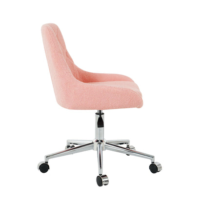 Modern Teddy Velvet Fabric Dining Chair With Golden Electroplated Legs, Soft And Comfortable, Adjustable And Space Saving - Pink