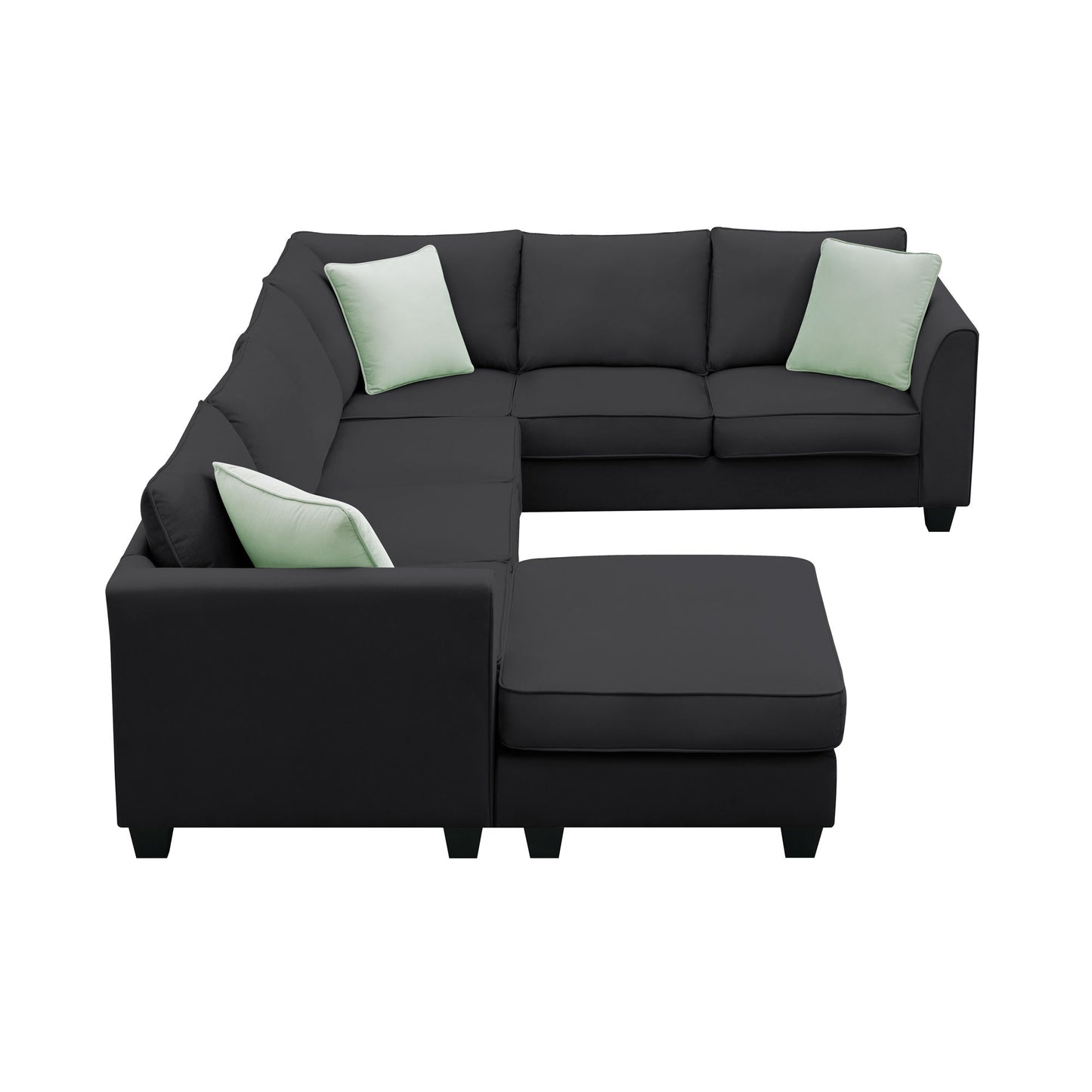Sectional Sofa Couches Living Room Sets, 7 Seats Modular Sectional Sofa With Ottoman, L Shape Fabric Sofa Corner Couch Set With 3 Pillows - Black