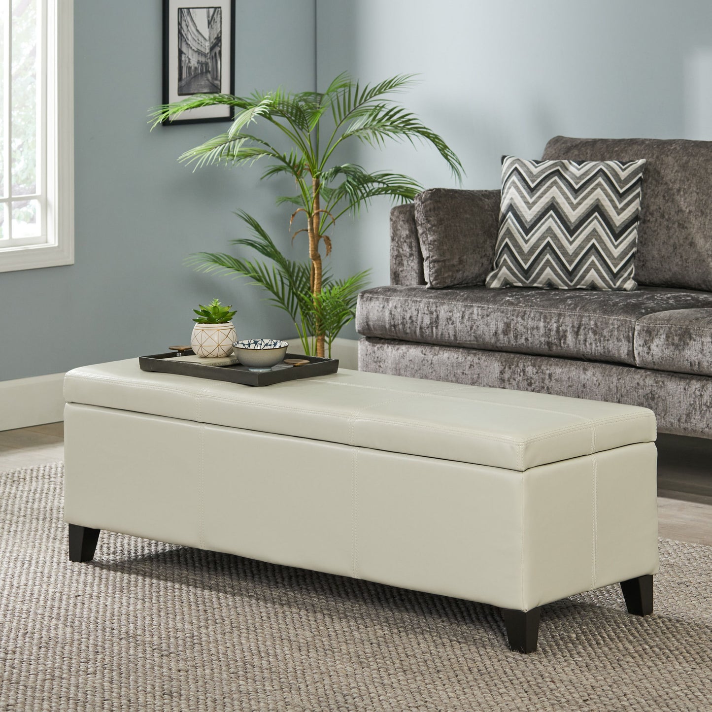 Glouster - Storage Ottoman With Leather Upholstery - Ivory