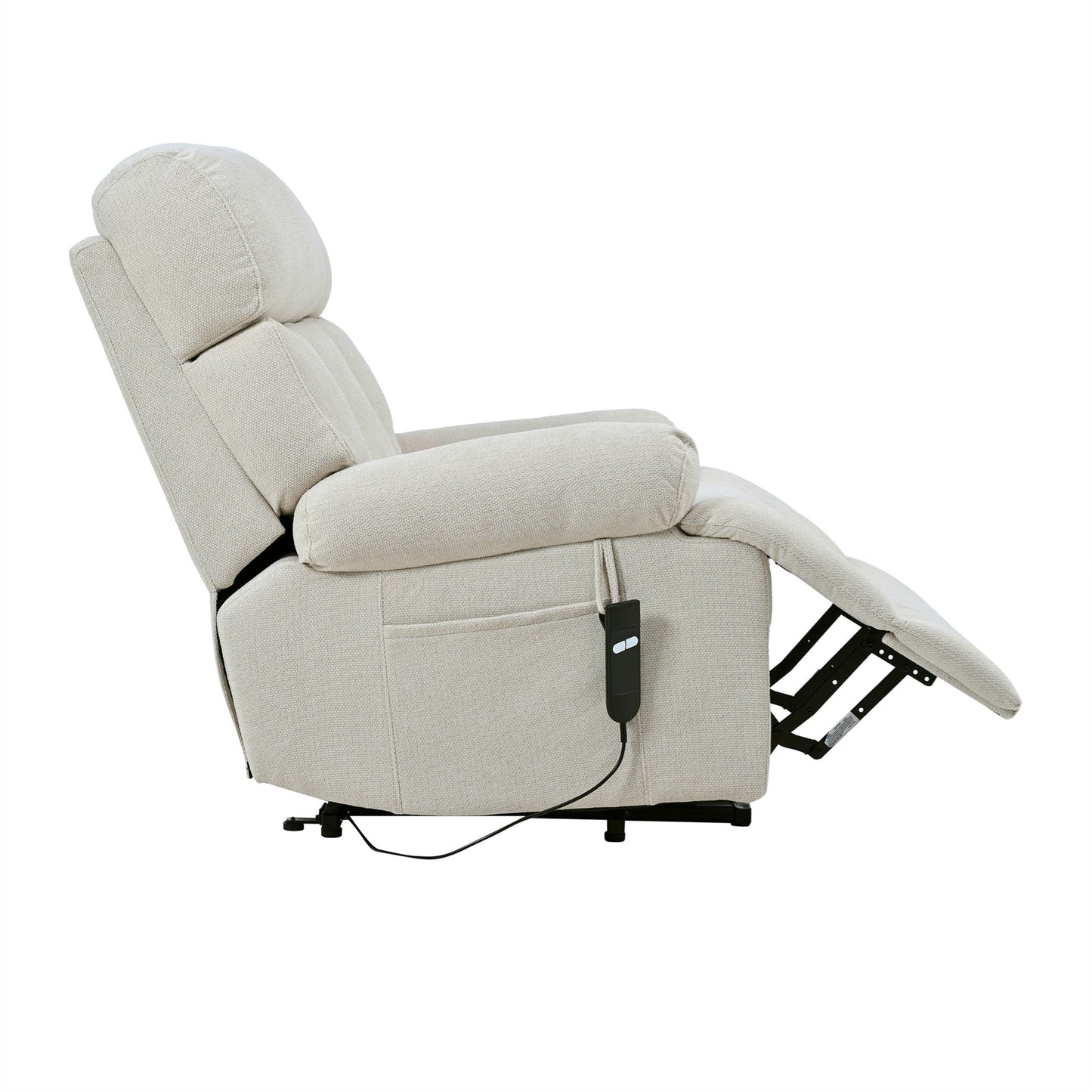 Oversized Power Lift Recliner Chair - Electric Fabric Reclining Sofa Chair With Remote Control, Side Pocket, And Spacious Seat For Home Theater - Light Gray