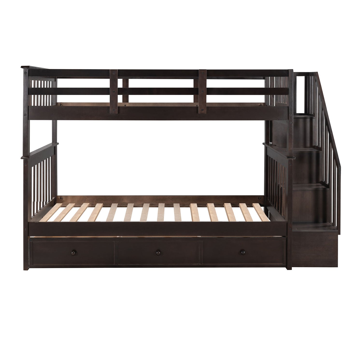 Stairway Twin Over Twin Bunk Bed With Three Drawers For Bedroom - Espresso