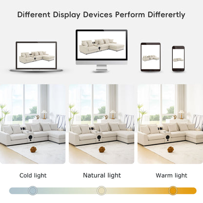 Sectional With Bluetooth Speakers L Shaped Couch With Console USB Charger, Cup Holders Storage Ottoman Deep And Wide Seat Cloud Sofa - Cream