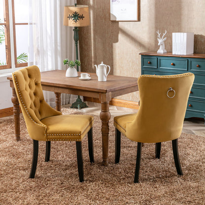 Nikki - Modern, High-End Tufted Solid Wood Contemporary Velvet Upholstered Dining Chair With Wood Legs Nailhead Trim (Set of 2) - Gold