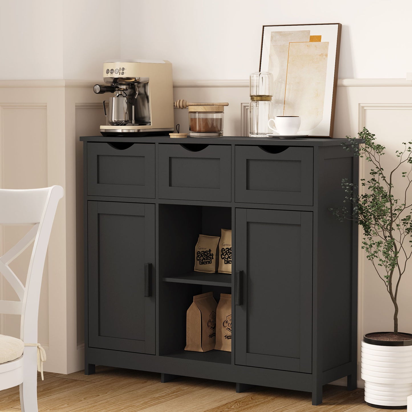 Storage Cabinets, Wooden Floor Cabinet, With Drawers And Shelves Storage Cabinets, Accent Cabinet For Living Room, Bedroom, Bathroom Furniture Home Decor - Black