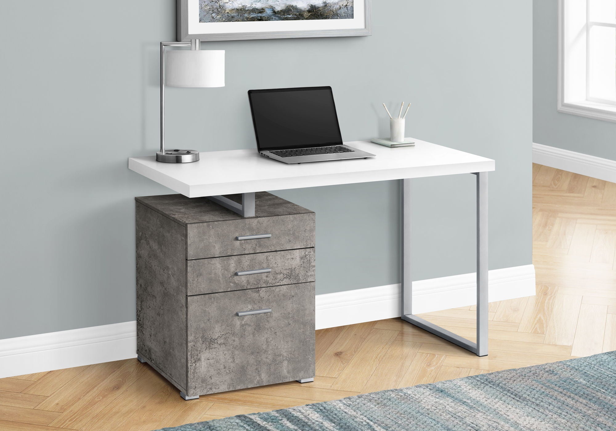 Computer Desk For Home Office, Laptop, Left, Right Set - Up, Storage Drawers - White