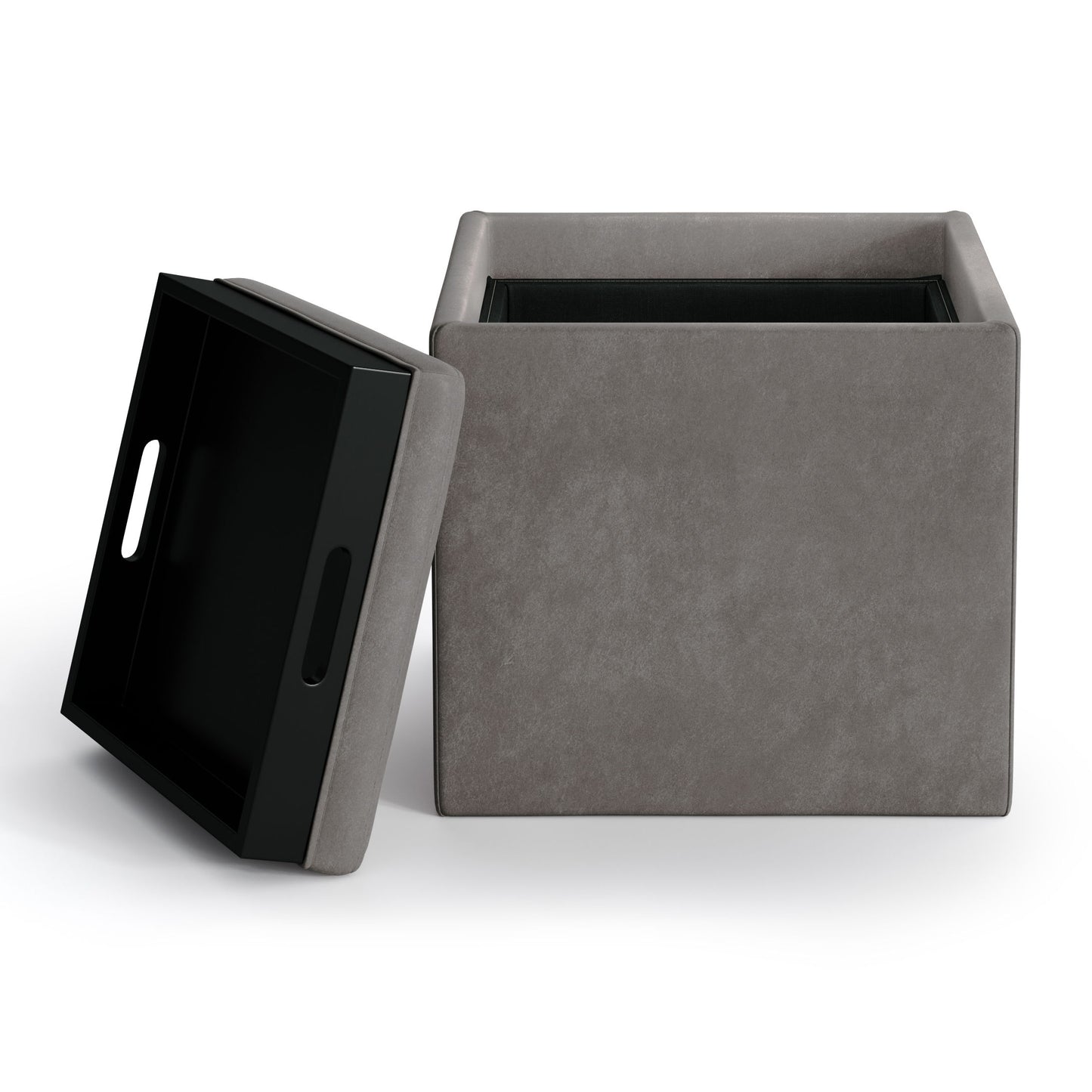 Rockwood - Cube Storage Ottoman With Tray - Distressed Slate Gray