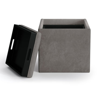 Rockwood - Cube Storage Ottoman With Tray - Distressed Slate Gray