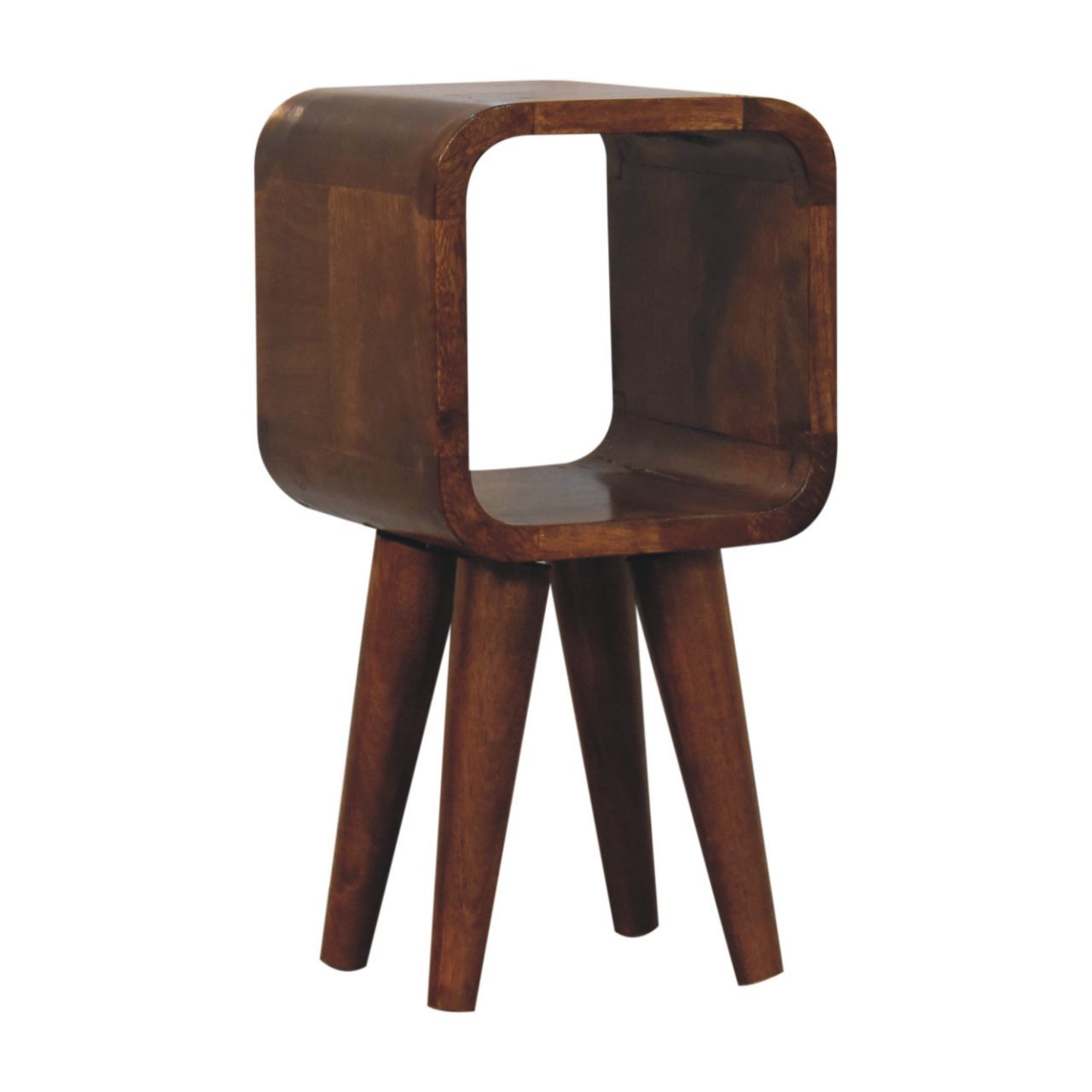 Extra Mini Minimalist Open Curved Bedside Table - Chestnut