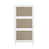 Modern Rattan 3 Door Shoe Rack Cabinet For Entryway Freestanding White Storage Unit In Particle Board - White
