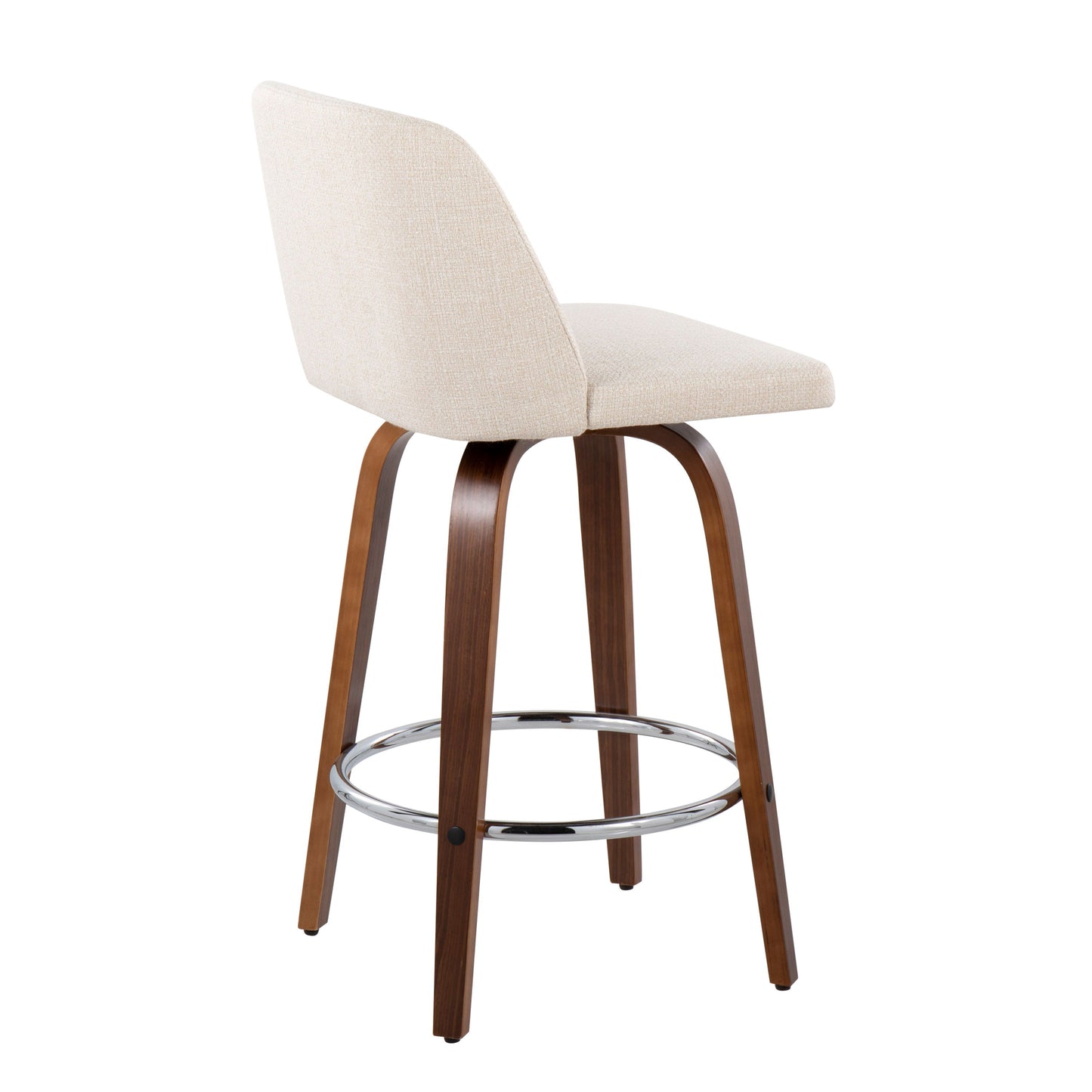 Toriano - Mid-Century Modern Fixed Height Counter Stool With Round Footrest (Set of 2) - Walnut / Cream