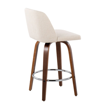 Toriano - Mid-Century Modern Fixed Height Counter Stool With Round Footrest (Set of 2) - Walnut / Cream