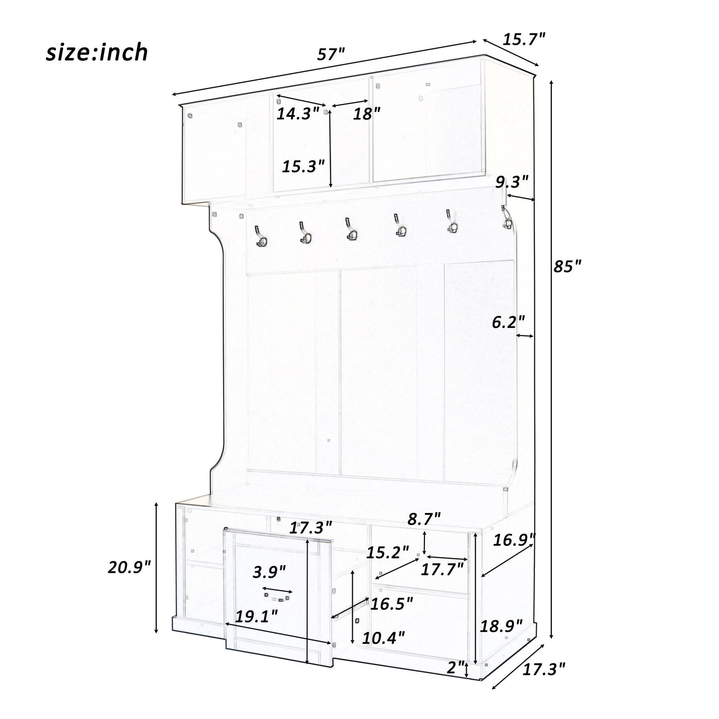 Hall Tree With 6 Hooks, Coat Hanger, Entryway Bench, 3 In 1 Design, A Spacious Drawer For Entrance, Living Room - Black