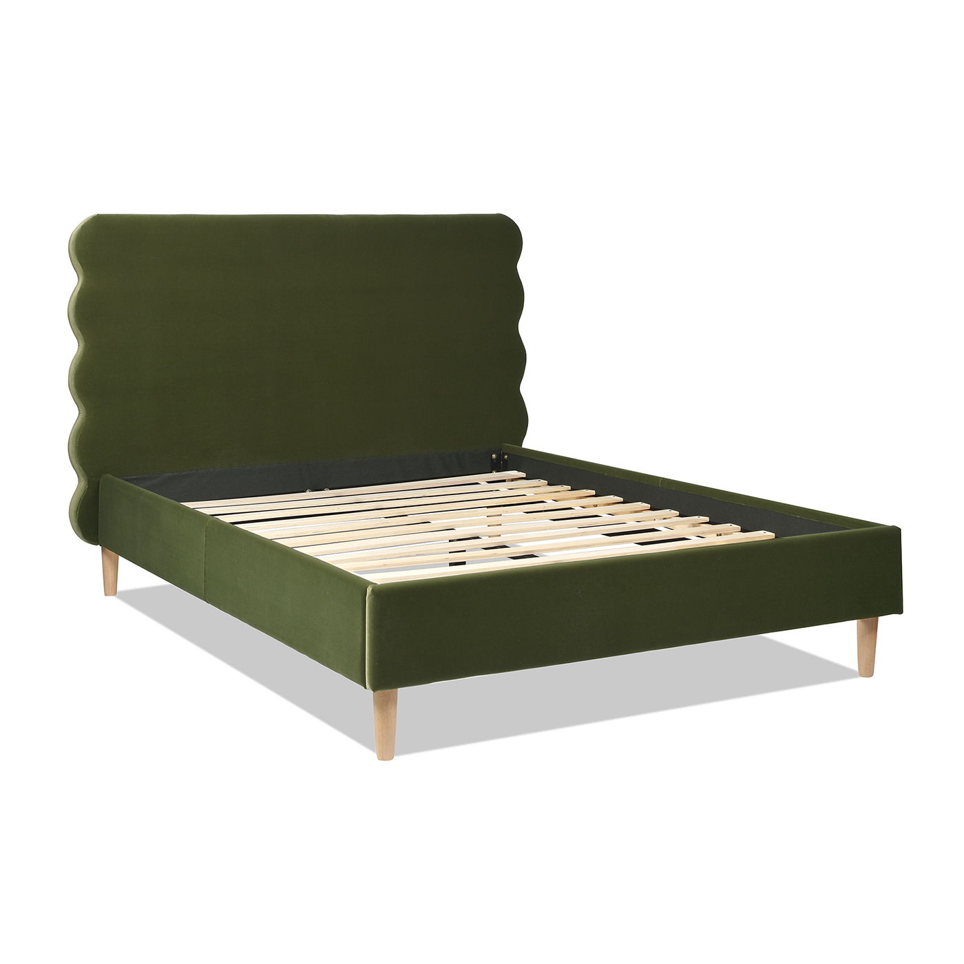 Stockholm - Queen Modern Wavy Headboard Platform Bed - Olive Green